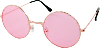 Loud and Clear® - Ronde Zonnebril - Hippie Bril - Gabber bril - Feestbril - Goud - Roze