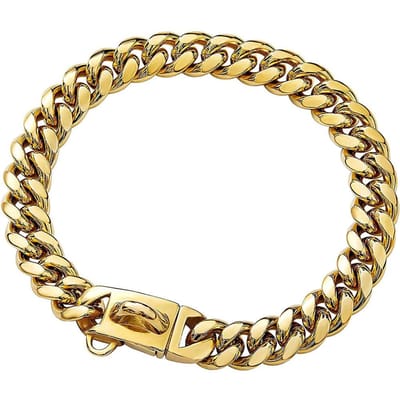 Zware Sterke Metalen Honden Cubaanse Ketting Halsband Roestvrij Staal Huisdier Halsband Voor Grote Honden Pitbull Bulldog Zilver Goud Show Halsband (as the picture,20inch (51cm))