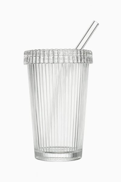 Bavary Collection Matcha Glas – Ribbelglas met Glazen Deksel & Rietje – Iced Matcha & Iced Latte – 400ml