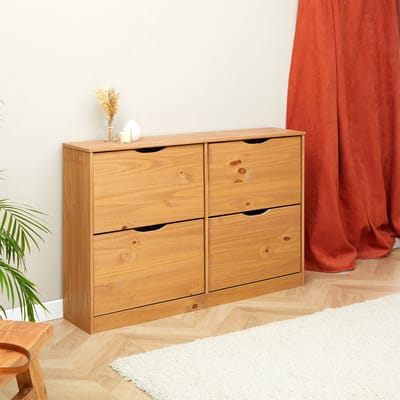 Schoenkist BASIL met 2x2 kisten van massief hout - honingkleurig