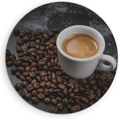 Saammp Muurcirkel Hout - Kopje Koffie - Bonen - Ø 90 - Wandcirkel - Wanddecoratie Cirkel - Muurdecoratie keuken - Slaapkamer decoratie - Rond Schilderij