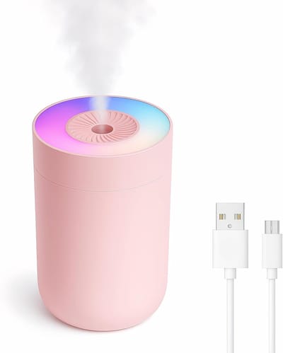 Mini Luchtbevochtiger-Luchtbevochtiger Slaapkamer-Kleine Bevochtiger-USB Humidifier-LED Nachtlampje-230ML-Stil-Voor Bureau & Auto-Roze
