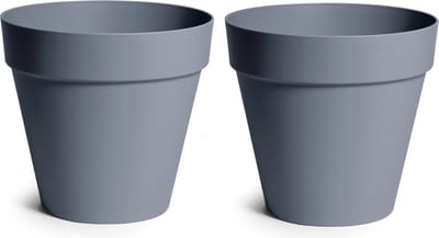 Mega Collections Plantenpot/bloempot - 2x - kunststof - grijs - binnen/buiten - D39 x H35 cm