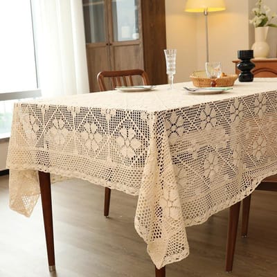 Elegante Verse Gehaakte Off-White Tafelkleden Gebreid Katoen Linnen Kant Bureau Mat Geïsoleerd Hittebestendig Tafelkussen voor Maaltijden 60x60cm