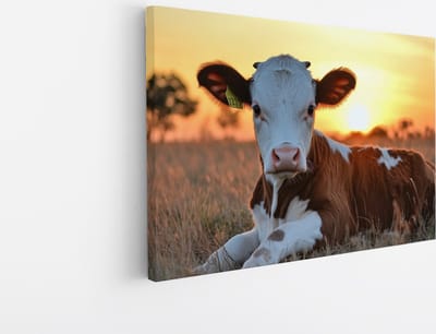 Saammp Canvas Schilderij - Kalf - koeien - Dieren - Natuur - 45x30 - Foto op canvas - Wanddecoratie - Muurdecoratie Woonkamer - Slaapkamer decoratie - Canvas Print