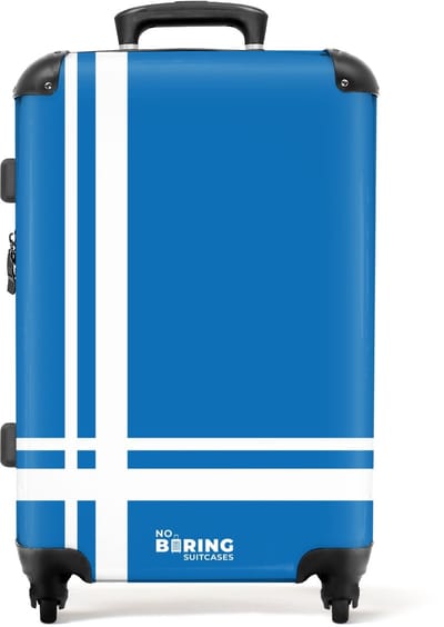 NoBoringSuitcases.com® - Koffer groot - Rolkoffer lichtgewicht - Blauw met wit kruispatroon - Reiskoffer met 4 wielen - Grote trolley XL - 20 kg bagage - Valiezen middelgroot - Hardcase bagagekoffer - Suitcase large