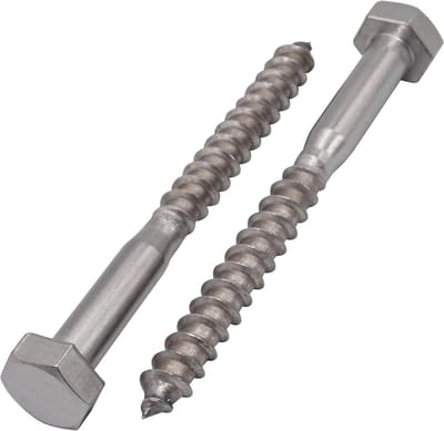 Roestvrijstalen houtschroeven met zeskantkop A2 M10 x 100 mm - Set van 4