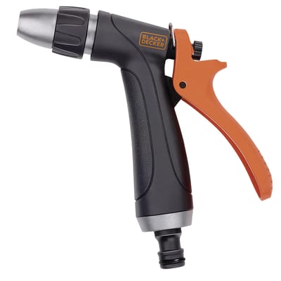 BLACK+DECKER Verstelbaar Spuitpistool - Sproeikop voor Tuinslang - Aanpasbare Waterstroom - Ergonomisch Handvat - Kunststof - Zwart/Oranje