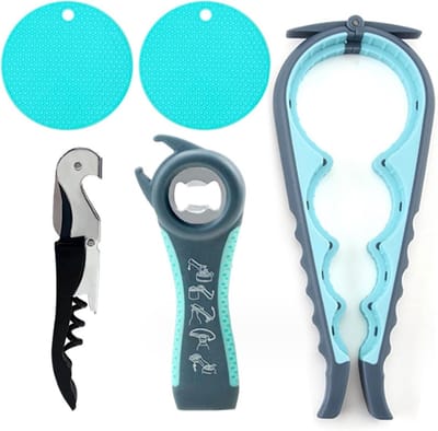 Multifunctionele 5-in-1 Dekselopener Set, Antislip Flessenopener en Potdekselopener voor Gemakkelijk Openen van Flessen en Blikken