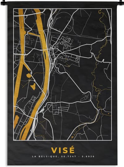 Wandkleed - Wanddoek - Plattegrond - Visé - Goud - Stadskaart - Kaart - 120x180 cm - Wandtapijt