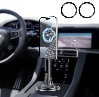 Xssive Telefoonhouders Auto Magnetisch - Geschikt voor MagSafe Autohouder - Universele Magnetische Telefoonhouder Bekerhouder Klem - Verstelbare Arm - 360 Graden Draaibaar - GSM Houder Auto Magneet - Inclusief Magneetstickers