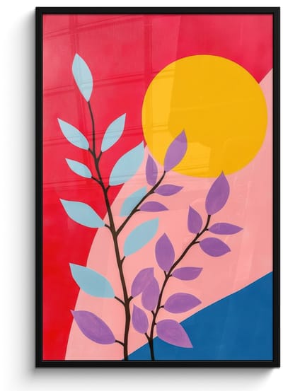Poster in lijst - Fotolijst 80x120 cm - Posters - Bladeren - Zon - Abstracte vormen - Posterlijst zwart - Decoratie - Wanddecoratie woonkamer - Muurdecoratie slaapkamer