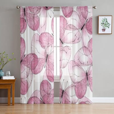 Vlinders Mooie Transparante Gordijnen Voor Woonkamerraam Transparant Voile Tule Gordijn Slaapkamer Gordijnen Huisdecoratie 135W x 114H(cm) white