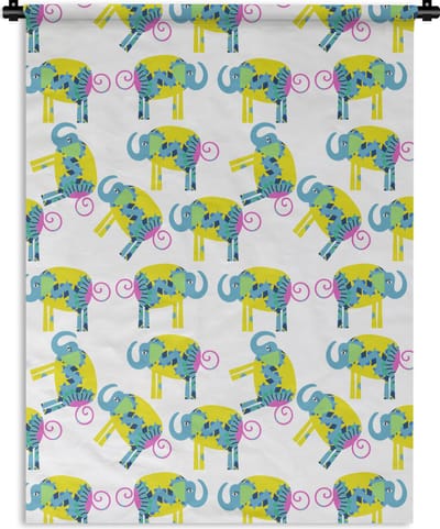 Wandkleed - Wanddoek - Olifant - Geel - Ornament - Patronen - 150x200 cm - Wandtapijt