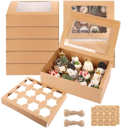 Dailygoods- Cupcakebox 10 stuks - Cupcake/muffinbox met venster - Transportdoos - Inzetstukken - Hoogwaardig karton - Eenvoudig te gebruiken - Gebakdoos