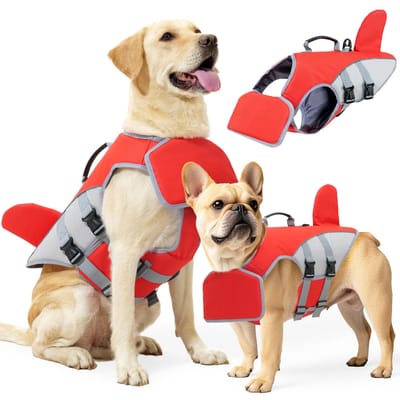 Gilet de sauvetage pour chien avec bandes réfléchissantes - Gilet réglable haute visibilité, Gilet de sécurité pour animaux de compagnie pour chiens de petite, moyenne et grande taille (Red,S) rouge