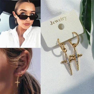Nieuwe Mode Kruis Hangende Oorbellen Voor Vrouwen Gouden Kleur Hip Hop Coole Meisjes Chique Cadeau Nieuw Ontworpen Sieraden Drop Ship gray