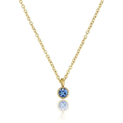 My Bendel - Goudkleurige Ketting met Lichtblauw Zirkonia Steentje - Goudkleurige Ketting met Lichtblauw Zirkonia Steentje - Verkleurt Niet - met Luxe Cadeauverpakking | Sieraden Voor Dames