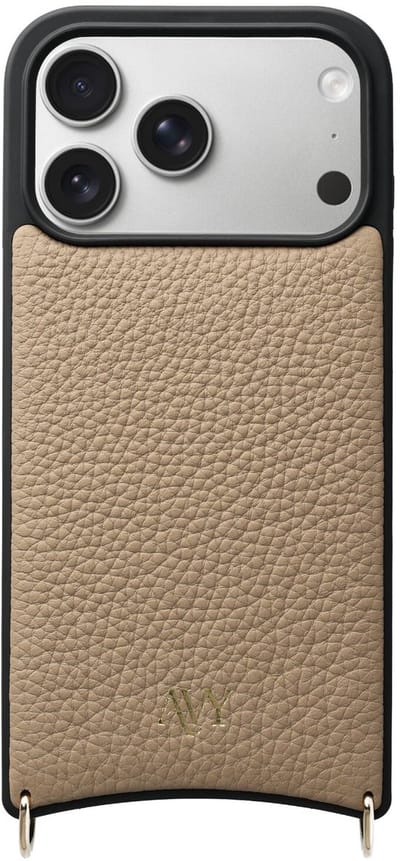 AVY Leren Hoesje | Geschikt voor Apple iPhone 17 Pro | Compatibel met MagSafe | Leather Case | Back Cover | Haakjes voor koord | Beige