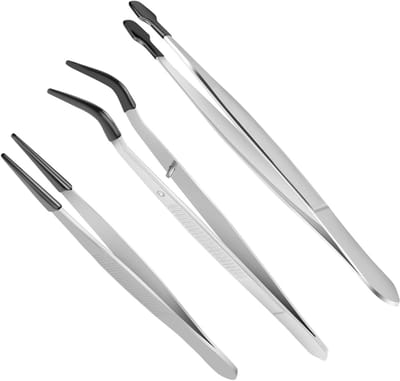Pincetten set - Precisie tangen - Klus projecten - Rubberen punt - 3 stuks - Zilver zwart