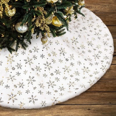 Kerstboomrok 60 cm met gouden sneeuwvlokken, winterse decoratie voor feestdagen en kerstversiering, ideaal voor binnen en buitengebruik