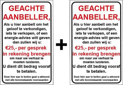 Brievenbussticker - Geachte aanbeller vijfentwintig euro - Nee geen verkoop aan de deur.