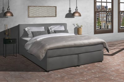 Anno 1588 - Boxspring Amsterdam - Pocketvering - Zwart Lederlook - 90x200 cm - Inclusief Dekbed en Kussens