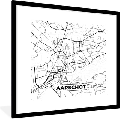 Fotolijst incl. Poster Zwart Wit- Zwart Wit – België – Plattegrond – Stadskaart – Kaart – Aarschot - 40x40 cm - Posterlijst