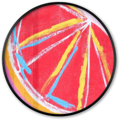 Poster in lijst Rond - Fotolijst 60x60 cm - Posters - Grapefruit - Geschilderd - Roze - Strepen - Ronde posterlijst zwart - Decoratie - Wanddecoratie woonkamer - Muurdecoratie slaapkamer