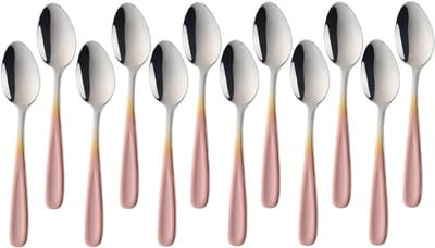 Theelepel 12 stuks roestvrijstalen koffielepels 13,5 cm kleine lepels espressolpel dessertlepel mini theelepels metalen mokkalpel (kleurverloop roségoud)