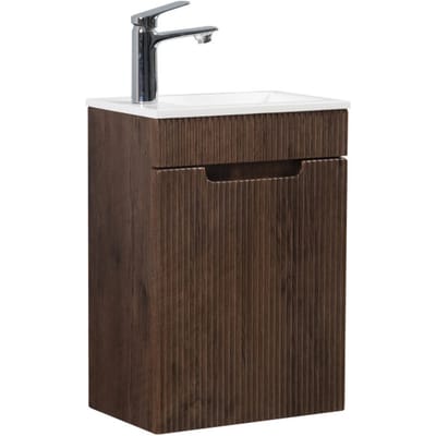 Badplaats Toiletmeubel Thermis 40 x 22 cm – Walnoot Bruin – Fonteinmeubel met Witte Wastafel