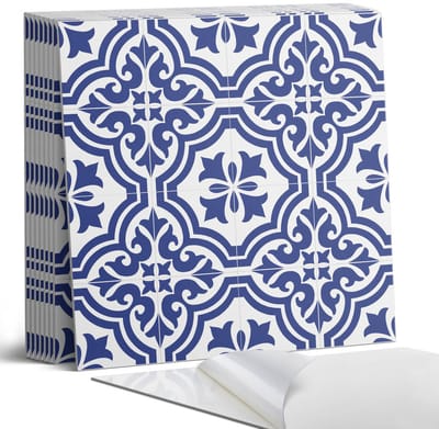 Coloray Plaktegels - Plantenpatroon in tegels Portugese Tegels - 30 cm x 30 cm - Blauw Plaktegels - 9 stuks - Vierkant PVC Tegels - Plaktegels Keuken - Zelfklevende Vloertegels - Vinyl Tegels Zelfklevend - Zelfklevende Tegels