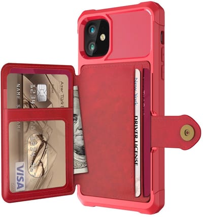 Portemonnee Hoesje Geschikt voor Apple iPhone 11 - Back Cover met Pasjeshouder - Telefoonhoesje voor Pinpas - Kaarthouder op Achterkant - Case met Magneet Rood