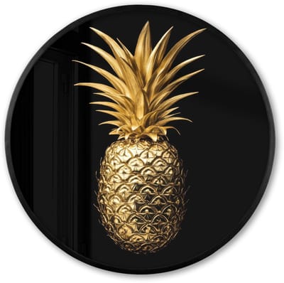 Poster in lijst Rond - Fotolijst 60x60 cm - Posters - Ananas - Zwart - Goud - Luxe - Ronde posterlijst zwart - Decoratie - Wanddecoratie woonkamer - Muurdecoratie slaapkamer