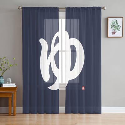 Japanse Stijl Blauwe Transparante Voile Raamgordijnen Tule Gordijnen Woonkamer Balkon Decoratie Drapes 135W x 114H(cm) white