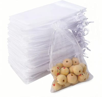 100 stuks organza geschenkzakjes, 10 x 15 cm witte sieradenzakjes, doorschijnende zakjes met trekkoord, kleine snoepzakjes, voor bruiloft, jubileum, Kerstmis, geschenkverpakking