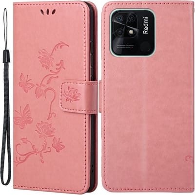 Coverup Hoesje - Geschikt voor Xiaomi Redmi 10C Hoesje - Coverup Bloemen & Vlinders Book Case - Roze