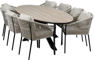 9-delige tuinset | 8 Elvira tuinstoelen (Black) | Tuintafel Cyprus 280x115cm (Wood)