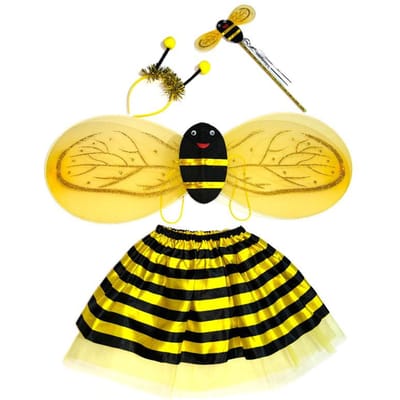 3/4 Stuks Kleine Bij Kinderen Performance Kostuum Geel Rood Kleine Bij Dansrok Set Verjaardagsfeest Bij Elf Hoofddeksel Vleugels Toverstaf yellow