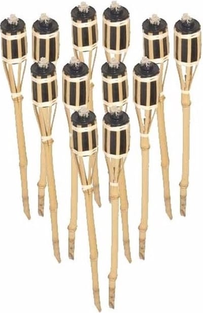 Tuinfakkels voor lampenolie - 12x stuks - 60 cm - bamboe hout - buiten - navulbaar - met insteekpunt
