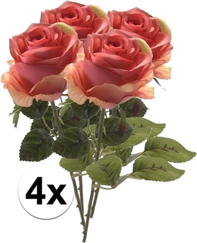 Emerald Kunstbloem roos Simone - 4x - roze - 45 cm - decoratie bloemen