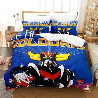 Goldorak Impression 3D Grendizer Ensemble de Lit Imprimé Housse de Couette Taie d'Oreiller Ensemble de Literie Drap en Lin Housse de Couette Taille Complète Queen King 70x133cm 2pcs
