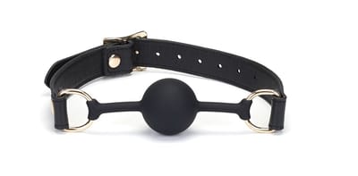 Liebe Seele - Dark Secret - Exclusieve Siliconen Ball Gag Met Lederen Riempjes - Zwart/Goud