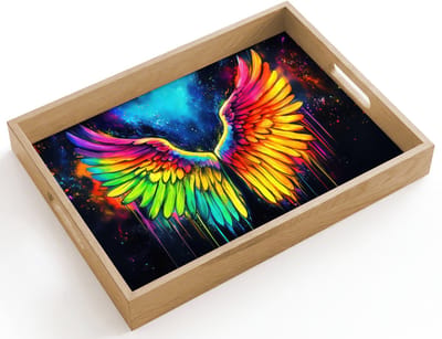 Dienblad hout 40x30 cm - Schootdienblad - Regenboogkleuren - Vleugels - Magisch - Borrelplank rechthoek - Plateau dienbladen