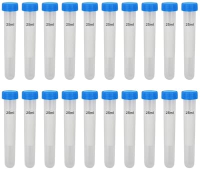 Allecto - Reageerbuisjes - Kunststof reageerbuisjes - 20 stuks - 25 ml - Met schroefsluitingen - Voor laboratoriumexperimenten - Blauw