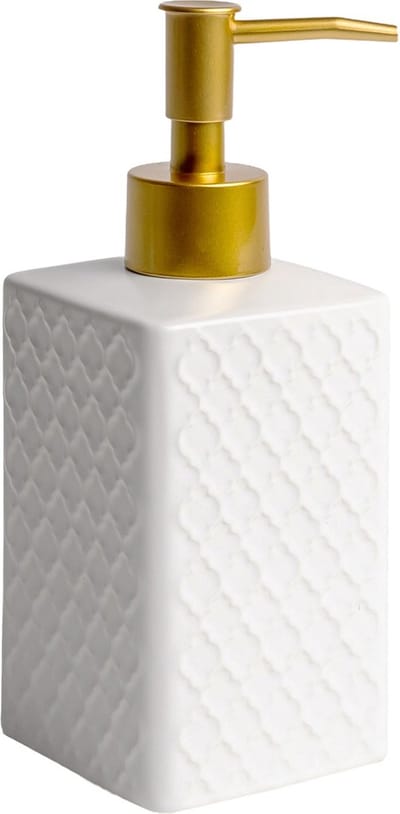 Intirilife zeepdispenser van keramiek in wit met oosters patroon - 290ml inhoud - dispenser voor zeepdispenser handzeepdispenser voor keuken badkamer