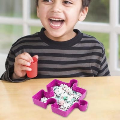 Puzzelsorteerset - Dienbladdoos - Puzzelstukjes Sorteren - Stapelbare Bakken - 6 Bakken - Hot Pink