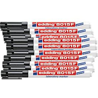 edding 8015 F laboratoriummarker - zwart - 10 markers - ronde punt 0,75 mm - ideaal voor extra fijne opschriften op gladde en transparante oppervlakken (proefbuizen, labinstrumenten, etiketten)