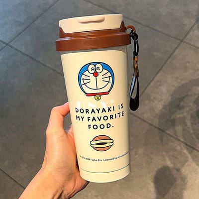 Doraemon RVS Thermosbeker Student Draagbare Waterbeker Kantoor Koffiebeker Cartoon Schattige Rechte Drinkbeker 500ml beige