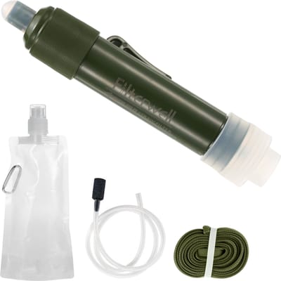 Waterfiltratiesysteem voor buiten Waterfilter Strozuiveraar met drinkzak voor noodgevallen legergroene kleur